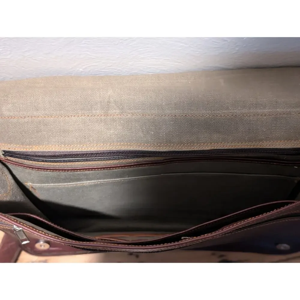 Brown No Fabric Content Canvas Lined Shoulder Strap Brief Bag